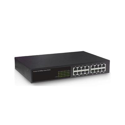 100M 16 Port Rack Mounted Network Switch Dengan Perumahan Besi 11 Inch